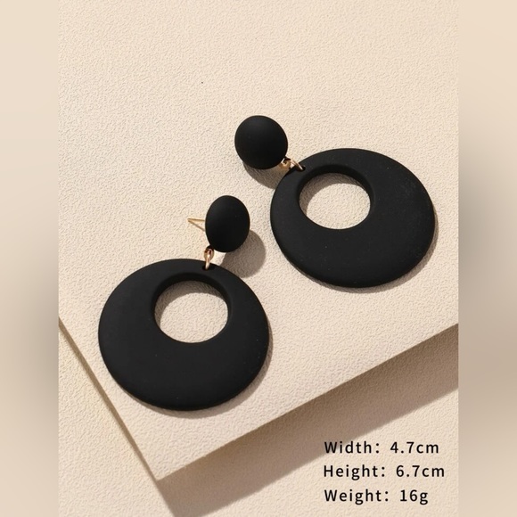 Black Round Drop Earrings - Picture 3 of 4